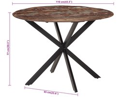 vidaXL - Eettafel - Ø110x78 - cm - massief - gerecycled - hout - en - staal