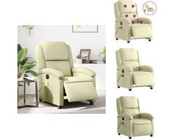 vidaXL Elektrisch Verstelbare Massagestoel - Elektrisch Verstelbare Massagestoelen - Massagestoel - Fauteuil - Massagestoel verstelbaar elektrisch echt leer crèmekleurig