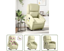 vidaXL Elektrische Stoel - Sta-op Massagestoel - Sta-op-massagestoel elektrisch echt leer crèmekleurig - Lederen Stoel - Loungestoel - Relaxstoel