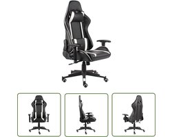 vidaXL Ergonomische Stoel - Gamingstoel - Gamestoel draaibaar PVC wit - Pc Stoel - Bureaustoel - Zwarte Gamingstoel