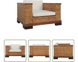 vidaXL Fauteuil Bruine Kleur - Rattan Fauteuil - Fauteuil met kussens natuurlijk rattan bruin - Lounge Stoel - Binnen Fauteuils - Relaxfauteuil