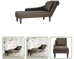 vidaXL Fauteuil - Chaise Longue - Chaise longue kussen en rechterarmleuning kunstleer donkergrijs - Relaxfauteuil - Lederlook - Donkere Kleuren