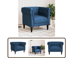 vidaXL Fauteuil - Chesterfield-stijl - Stof - Blauw Fauteuil Chesterfield - Stoffen Fauteuil - Blauwe Fauteuil - Lounge Stoel - Relaxstoel