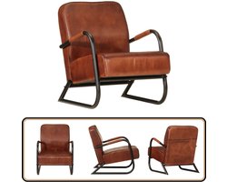 vidaXL Fauteuil - Echt Leer - Bruin - Comfort & Design Fauteuil - Lederen Fauteuil - Leren Bank - Lounge Stoel - Salontafel