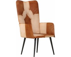 vidaXL - Fauteuil - echt - leer - bruin - en - crèmekleurig