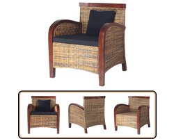 vidaXL Fauteuil - Handgeweven Rattan & Mangohout Fauteuil - Rattan - Handgemaakte Meubels - Vintage Style - Lounge Stoel