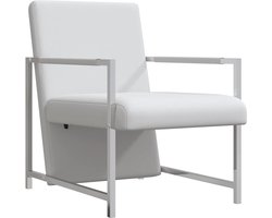 vidaXL - Fauteuil - met - chromen - poten - kunstleer - wit