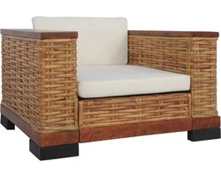 vidaXL - Fauteuil - met - kussens - natuurlijk - rattan - bruin