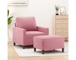 vidaXL - Fauteuil - met - voetenbank - 60 - cm - fluweel - roze