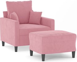 vidaXL - Fauteuil - met - voetenbank - 60 - cm - fluweel - roze