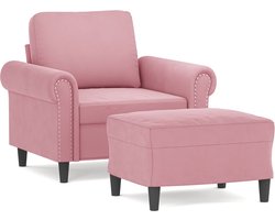 vidaXL - Fauteuil - met - voetenbank - 60 - cm - fluweel - roze