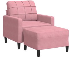 vidaXL - Fauteuil - met - voetenbank - 60 - cm - fluweel - roze
