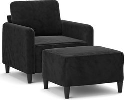 vidaXL - Fauteuil - met - voetenbank - 60 - cm - fluweel - zwart