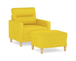 vidaXL - Fauteuil - met - voetenbank - 60 - cm - stof - lichtgeel
