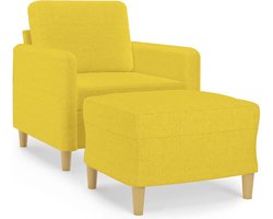 vidaXL - Fauteuil - met - voetenbank - 60 - cm - stof - lichtgeel