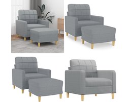 vidaXL Fauteuil met voetenbank 60 cm stof lichtgrijs - Fauteuil Met Voetenbank - Fauteuils Met Voetenbanken - Fauteuil - Armstoel Met Voetenbank