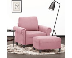 vidaXL Fauteuil met voetenbank - Fluweel - Roze