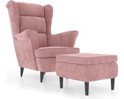 vidaXL - Fauteuil - met - voetenbank - fluweel - roze