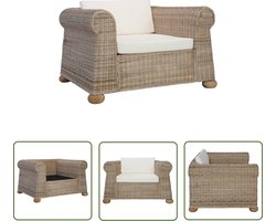 vidaXL Fauteuil Natuur - Rattan Fauteuil - Fauteuil met kussens natuurlijk rattan - Lounge Stoel - Relaxstoel - Binnenstoelen