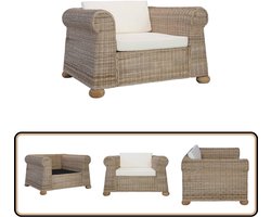 vidaXL Fauteuil - Natuurlijk Rattan - Inclusief Kussens Rattan Fauteuil - Fauteuil Binnen - Design Fauteuil - Lounge Stoel - Comfortstoel