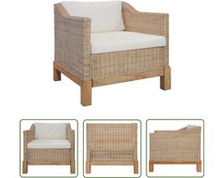 vidaXL Fauteuil Natuurlijk Rattan met Kussens Rattan Fauteuil - Lounge Stoel - Tuinstoel - Buitenkamer Meubilair - Comfy Stoel