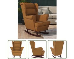 vidaXL Fauteuil - Schommelstoel - Schommelstoel met massief rubberwood poten fluweel bruin - Relaxstoel - Lounge Stoel - Huiskamer Meubilair
