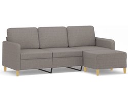 vidaXL Fauteuils - 3 Zits Bank - Driezitsbank met voetenbank 180 cm stof taupe - Lounge Set - Woonkamer Meubels - Relaxstoel