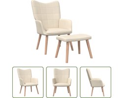 vidaXL Fauteuils - Relaxstoel - Relaxstoel met voetenbank stof crèmekleurig - Lounge Chair - Stoffen Meubels - Crema Kleur