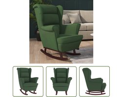 vidaXL Fauteuils - Schommelstoel - Schommelstoel met massief rubberwood poten fluweel donkergroen - Relaxfauteuil - Lounge Stoel - Donkergroen Meubels