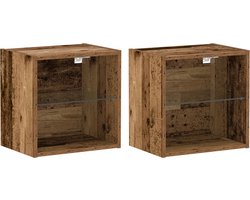 vidaXL - Floating - Shelf - met - LED - Licht - 2 - st - Bruin - 40 - x - 28,5 - x - 40 - cm