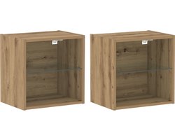 vidaXL - Floating - Shelf - met - LED - Licht - 2 - st - Bruin - 40 - x - 28,5 - x - 40 - cm