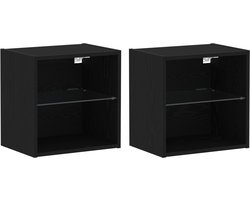 vidaXL - Floating - Shelf - met - LED - Licht - 2 - st - Zwart - 40 - x - 28,5 - x - 40 - cm