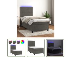 vidaXL Fluweel Bed - Boxspring Bed - Boxspring met matras en LED fluweel donkergrijs 90x190 cm - Verstelbare Hoofdbord - Led Verlichting Bed - Pocketveer Matras