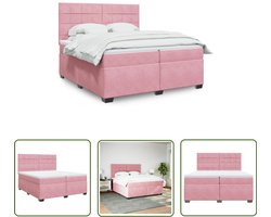 vidaXL Fluweel Bed - Boxspring - Boxspring met matras fluweel roze 200x200 cm - Rozepof - Tweepersoonsbed - Groot Bed