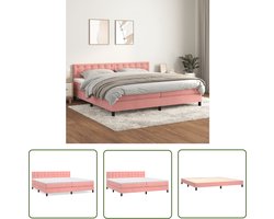 vidaXL Fluweel Bed - Boxspringbed - Boxspring met matras fluweel roze 200x200 cm - Pocketveer Matras - Middelhard Matras - Roze Bed