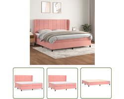 vidaXL Fluweel Bed - Boxspringbed - Boxspring met matras fluweel roze 200x200 cm - Roze Bed - Tweepersoons Bed - King Size Bed