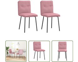 vidaXL Fluweel - Eetkamerstoelen - Eetkamerstoelen 2 st fluweel roze - Roze - Comfortabele Stoel - Salontafel