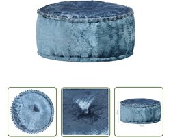 vidaXL Fluweel - Poef - Poef rond 40x20 cm fluweel blauw - Blauwe Poef - Lounge Stoffen Poef - Bijzettafel