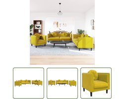 vidaXL Fluweel Sofa - Lounge Set - 3-delige Loungeset met kussens fluweel geel - Gele Bank - Bankstel - 3 Zits Bank