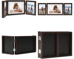 vidaXL Fotolijst drieluik 22x15 cm+2x(10x15 cm) donkerbruin - Fotolijst - Fotolijsten - Fotokader - Fotokaders