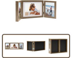 vidaXL Fotolijst Drieluik - Lichtbruin - 22x15 cm + 2x10x15 cm Drieluik Fotolijst - Fotolijst Mdf - Inklapbare Fotolijst - Houten Fotolijst - Bruine Fotolijst