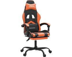 vidaXL - Gamestoel - draaibaar - met - voetensteun - kunstleer - zwart - en - oranje