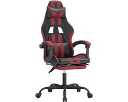 vidaXL - Gamestoel - draaibaar - met - voetensteun - kunstleer - zwart - en - wijnrood