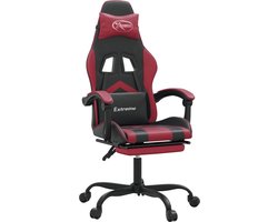 vidaXL - Gamestoel - draaibaar - met - voetensteun - kunstleer - zwart - en - wijnrood