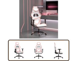 vidaXL - Gamestoel - met - voetensteun - kunstleer - wit - en - roze