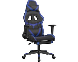 vidaXL - Gamestoel - met - voetensteun - kunstleer - zwart - en - blauw