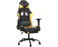 vidaXL - Gamestoel - met - voetensteun - kunstleer - zwart - en - goudkleurig