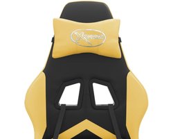 vidaXL - Gamestoel - met - voetensteun - kunstleer - zwart - en - goudkleurig