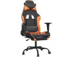 vidaXL - Gamestoel - met - voetensteun - kunstleer - zwart - en - oranje