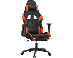 vidaXL - Gamestoel - met - voetensteun - kunstleer - zwart - en - oranje